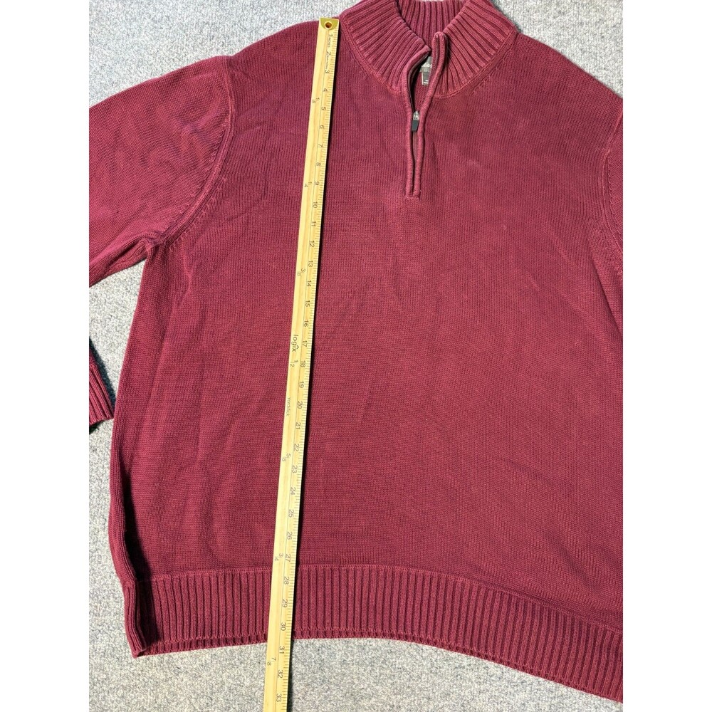 Eddie Bauer Sweater Mens 2 XL Red Cotton Knit Long Sleeve 1/4 Zip Pull Over - Picture 2 of 5